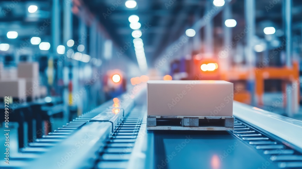 Poster close-up of automated sorting systems and technology in a modern warehouse, demonstrating logistics 