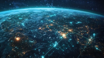 Conceptual artwork of 6G infrastructure connecting continents