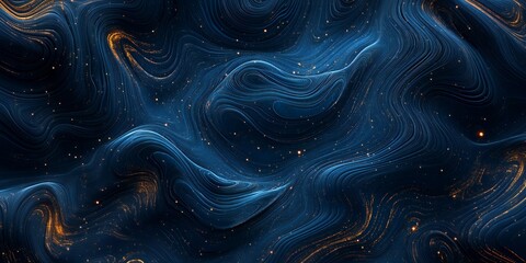 Obraz premium Abstract background with swirling blue and gold lines and sparkling lights.