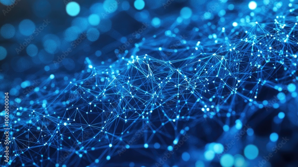Poster digital nodes and connections forming a futuristic pattern, representing the complexity of modern te