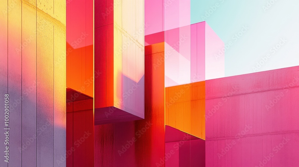 Aufkleber bold abstract architectural forms with smooth, bright gradient colors, creating a unique and innovat