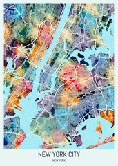 New York City New York Map, downtown printable Landmarks landscape print painting cities city travel banner urban background colorful paint watercolor business modern abstract