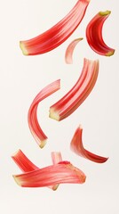 Obraz premium Rhubarb Stalks on a White Background Generative AI