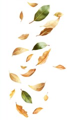 Golden Autumn Leaves on White Background Generative AI