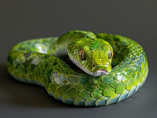 Fototapeta premium Green Snake Close-Up: A Look at the Scales and Eyes