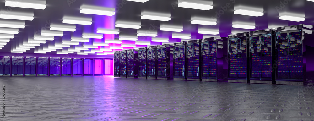 Poster server. server data center. backup, mining, hosting, mainframe, farm and computer rack with storage 