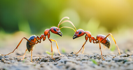 Scene of two couple ants talking on a colorful background