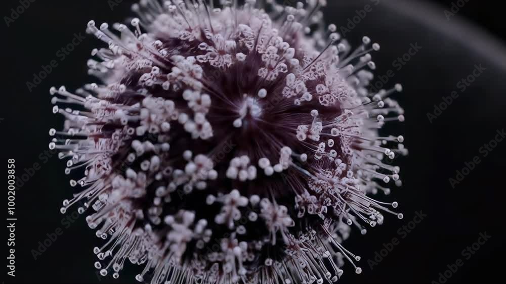 Poster rotating microbial virus structure showing a detailed deep cellular pattern