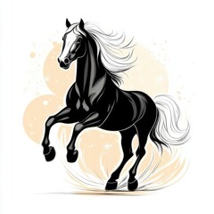 Obraz premium Stylish black horse illustration featuring dynamic movement and elegant details. Perfect for equine art lovers and decor.