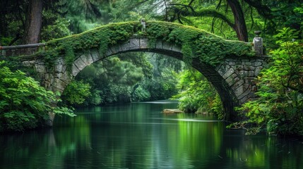 Obraz premium Serene Natural Bridge Over Tranquil Waterway