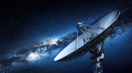 A satellite dish aimed at the cosmos, symbolizing communication and exploration of space.