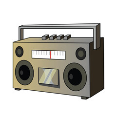 Isolated Retro tape recorder player. 70s, 80s, 90s cassette music players, classics boombox music player. Vector illustration