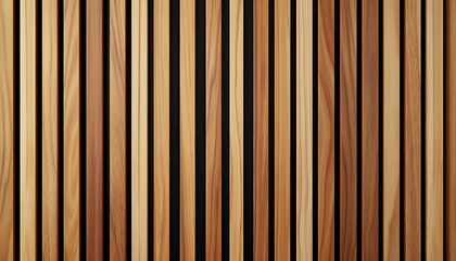  Wooden wall made of vertical panels. Line slats made of wood for a modern interior. Timber planks for cladding facades or fences. Material for cladding in construction. 