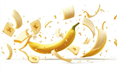 Banana with Slices and Peels Floating Generative AI