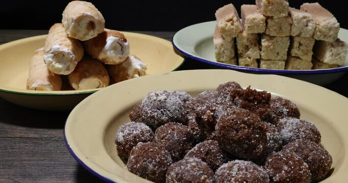 Traditional sweet treat Narkel Naru Coconut ladoo laddu with Jaggery