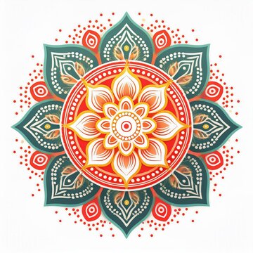 Mandala art design also called rangoli, decorative elements on white background