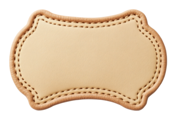 Beige leather badge isolated on transparent background