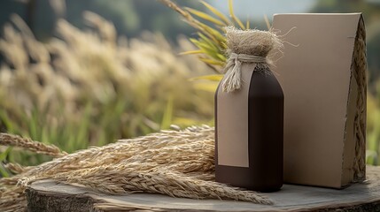 a bottle of wine in a vineyard