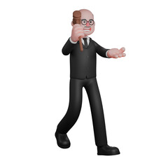 Fototapeta premium Illustrated Legal Professional. A male judge is seen walking while extending his left palm and while his right hand is raised holding the judge's hammer. 3D Male Judge