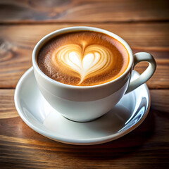 Fototapeta premium a warm cup of freshly brewed coffee and latte art