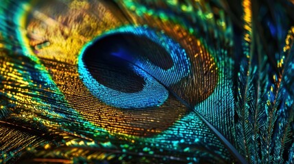 Naklejka premium Vibrant Peacock Feather Close-Up with Colorful Patterns