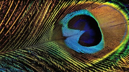 Naklejka premium Vibrant Peacock Feather Close-Up