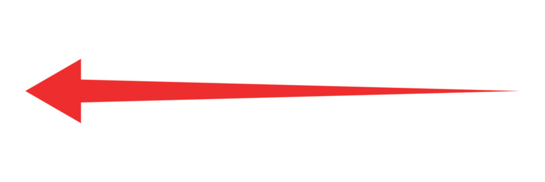 Long arrow vector icon. Red Long arrow vector, icon. Long red arrow icon backward pointing. Vector illustrator.