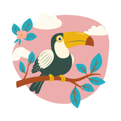 Obraz premium Cute Toucan Bird Animal Perched on Tree Branch in the Park