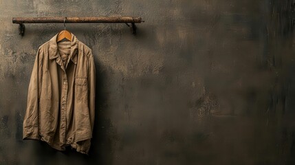 Naklejka premium Damp shirt hanging on a rusty coat rack in a waterdamaged room, timeworn clothing, stale fabric