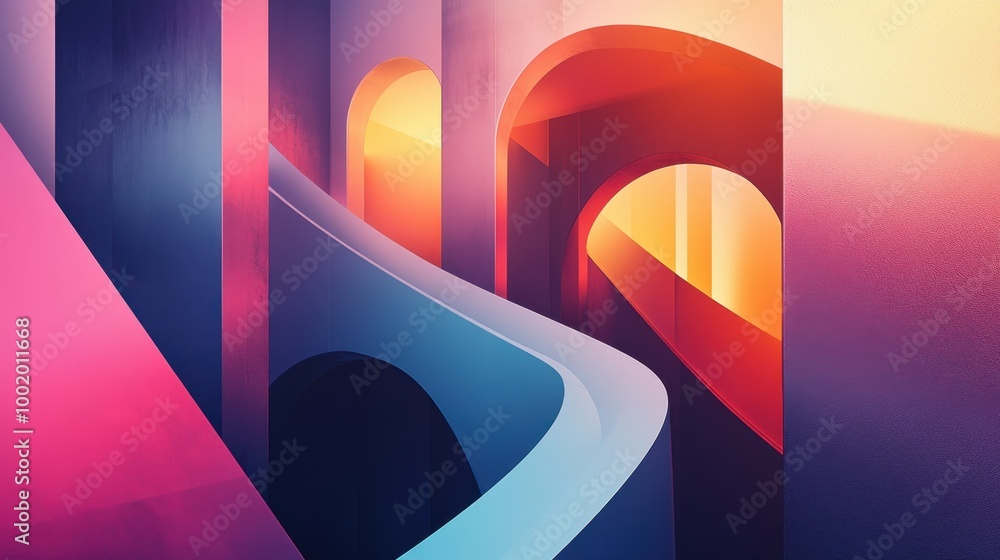 Poster elegant abstract architecture with smooth gradients, blending modern geometry with vibrant colors.