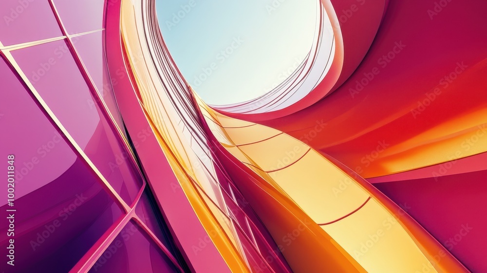 Poster elegant abstract architecture with smooth gradients, blending modern geometry with vibrant colors.