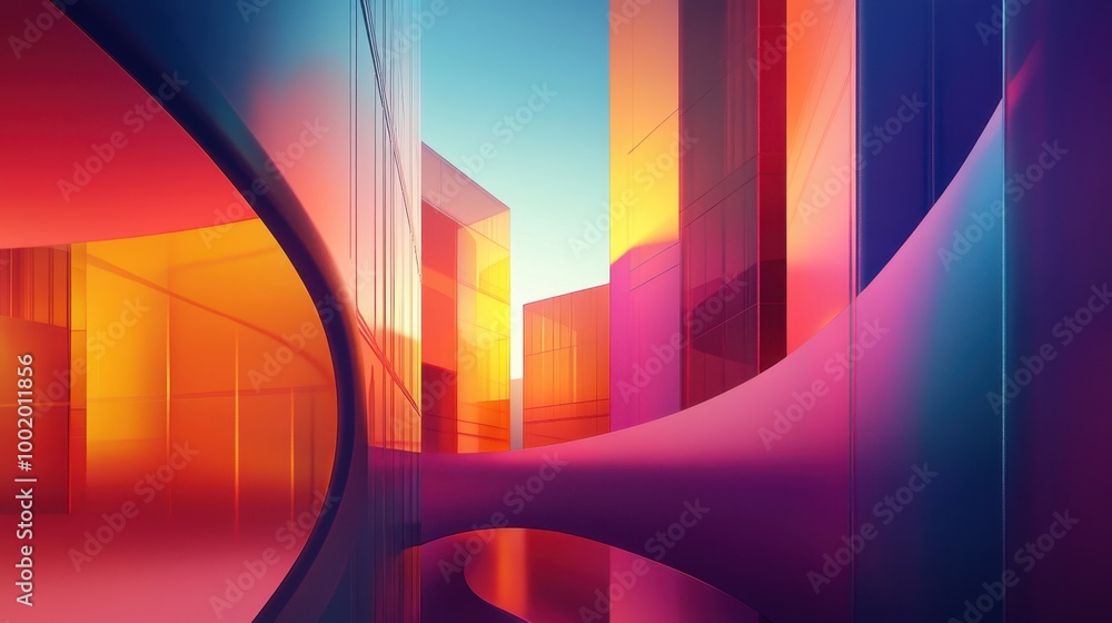 Poster elegant abstract architecture with smooth gradients, blending modern geometry with vibrant colors.