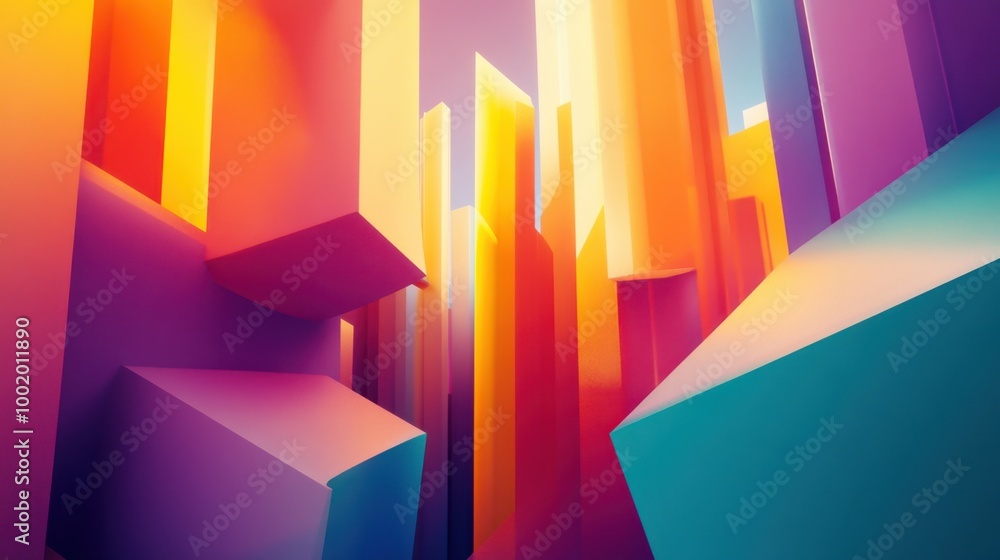Poster elegant abstract architecture with smooth gradients, blending modern geometry with vibrant colors.