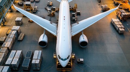 Aerial View of Modern Cargo Plane at Airport Terminal