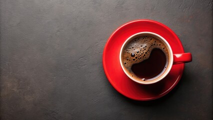 Top view of a red cup filled with black coffee, coffee, cup, drink, red, top view, black, hot beverage, morning
