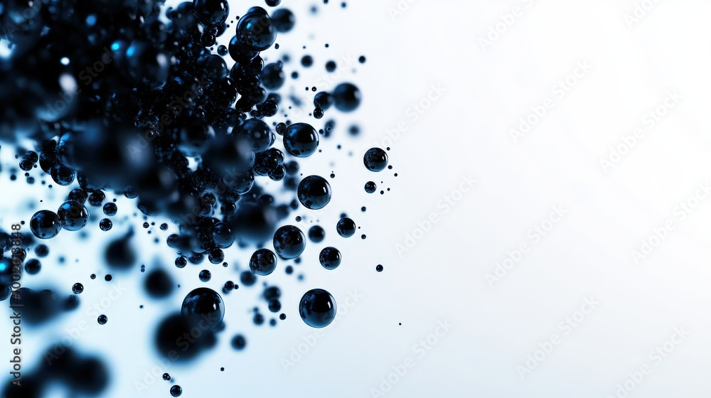 Wall mural Abstract blue bubbles scattering across a light background.