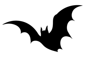 Black silhouette of a bat for Halloween isolated on transparent background. Vector illustration