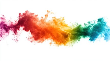 Colorful abstract smoke swirl on white background, vibrant and dynamic visual effect.