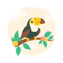 Obraz premium Cute Toucan Bird Animal Perched on Tree Branch in the Park