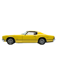 Classic Yellow Car Side View on White Background