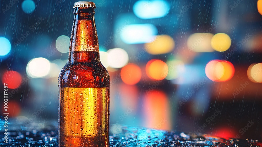 Aufkleber Blurred image of car lights seen through an empty beer bottle symbolizing impaired vision and decision-making Large space for text in center Stock Photo with copy space