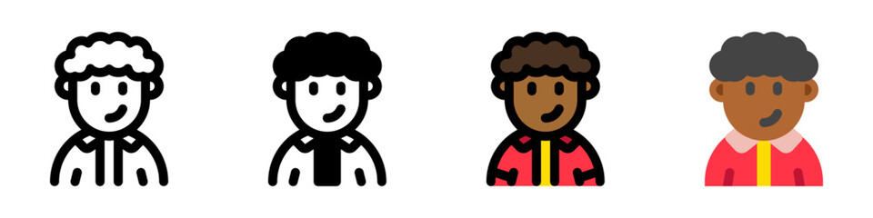 Editable person with curly hair avatar vector icon. User, profile, identity, persona. Part of a big icon set family. Perfect for web and app interfaces, presentations, infographics, etc