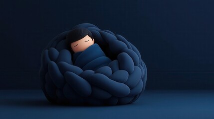 Person wrapped in a blanket, sleepy Sunday morning vibe, 3D illustration