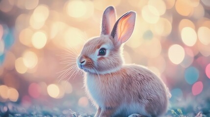 Obraz premium A Sweet Little Bunny Posing Among the Lights. AI Generated