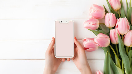 白色木质乡村背景上的粉郁金香