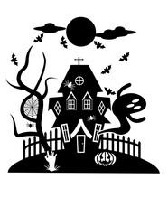 Happy Halloween | Night Scene | Ghosts | Graveyard | Spooky House | Halloween | Haunted House | Nature scene | Original Illustration | Vector and Clipart | Cutfile and Stencil