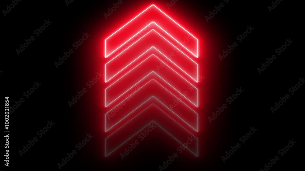 Poster abstract set of glowing neon arrows. down to up rendering. glowing neon arrow pointers on black back