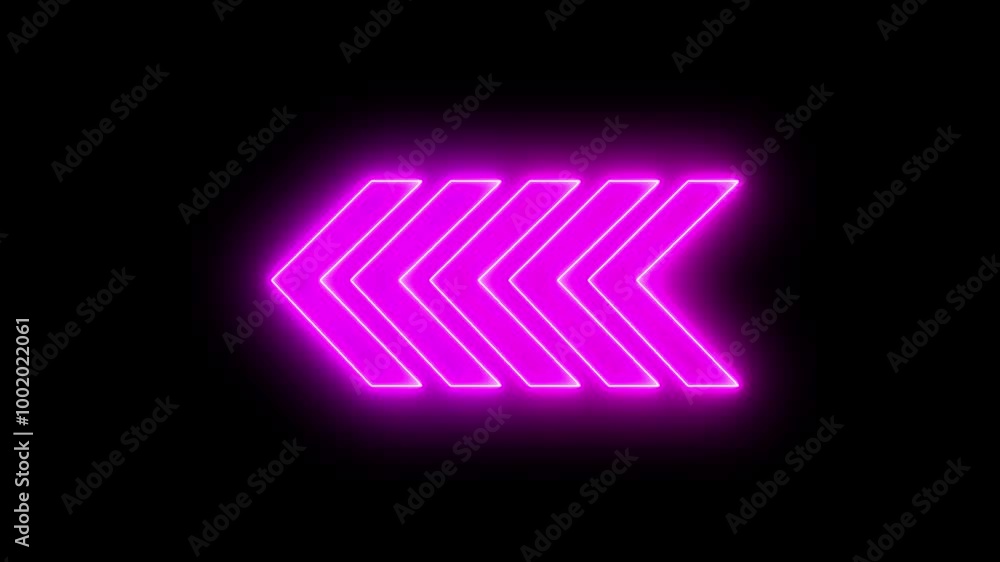 Poster abstract set of glowing neon arrows. left to right rendering. glowing neon arrow pointers on black b