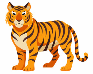 A cartoon tiger is standing on a white background