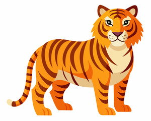 A cartoon tiger is standing on a white background